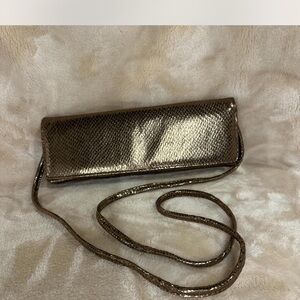 Excellent Gold Metallic Holiday Crossbody Snap Clutch Bag